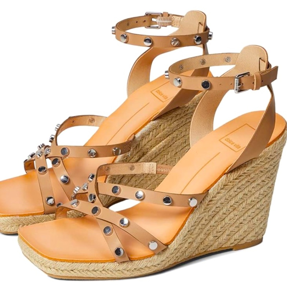 Dolce Vita Tan High-Heeled Sandals with Studded Straps